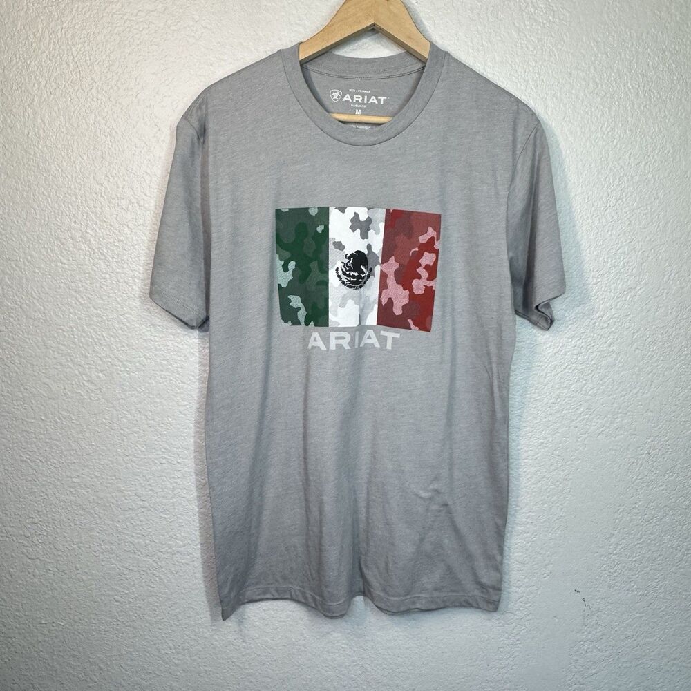 Ariat T Shirt Gray Mexican Flag Graphic Country Western Cowboy Casual Men M